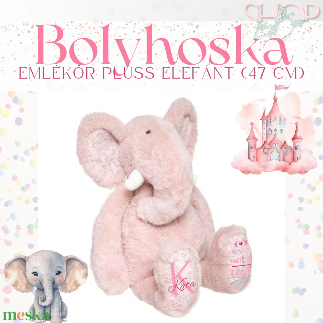 Bolyhoska - Emlékőr plüss elefánt (47 cm) - játék & sport - plüssállat & játékfigura - elefánt - Meska.hu