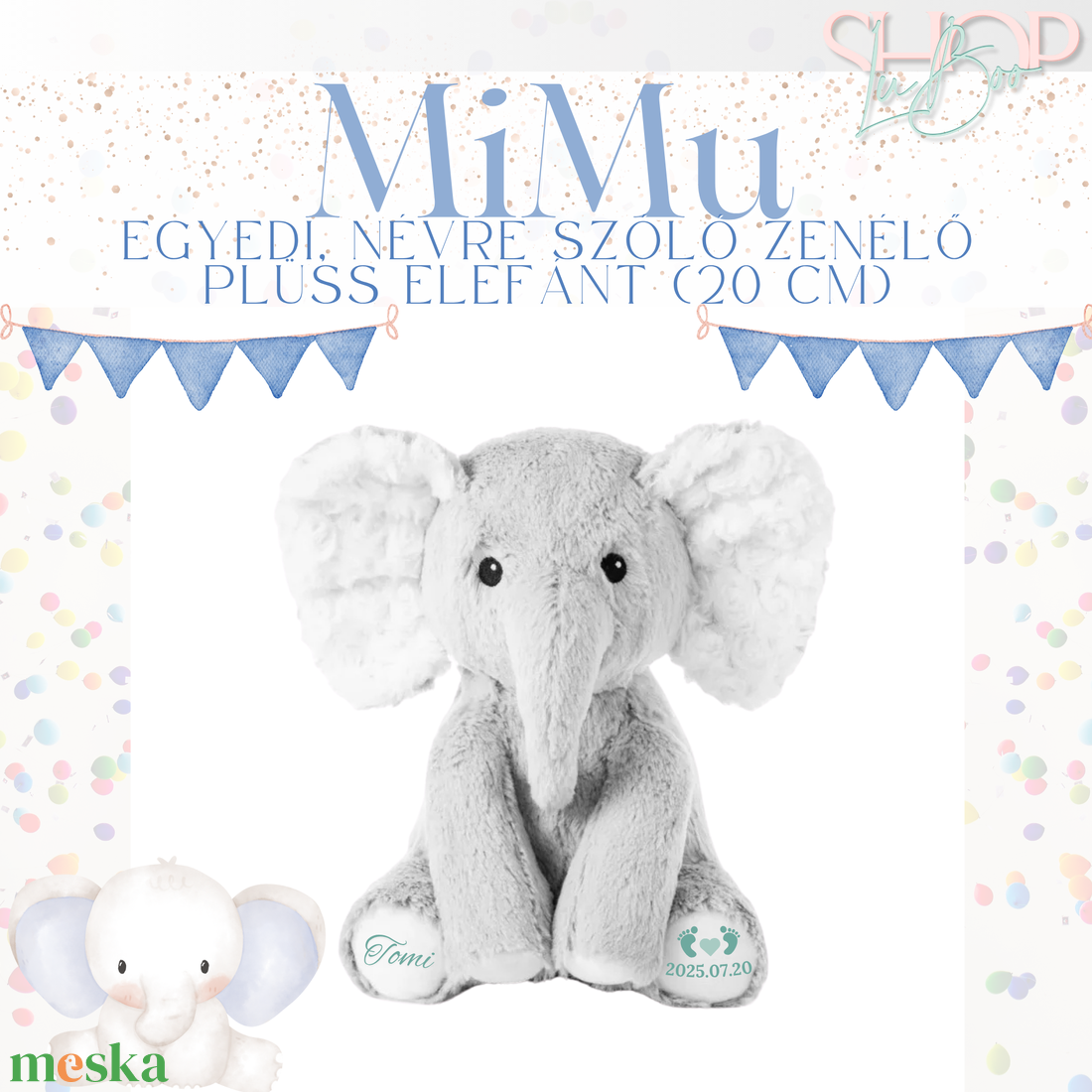 MiMu - Zenélő emlékőr plüss elefánt (20 cm) - játék & sport - plüssállat & játékfigura - elefánt - Meska.hu