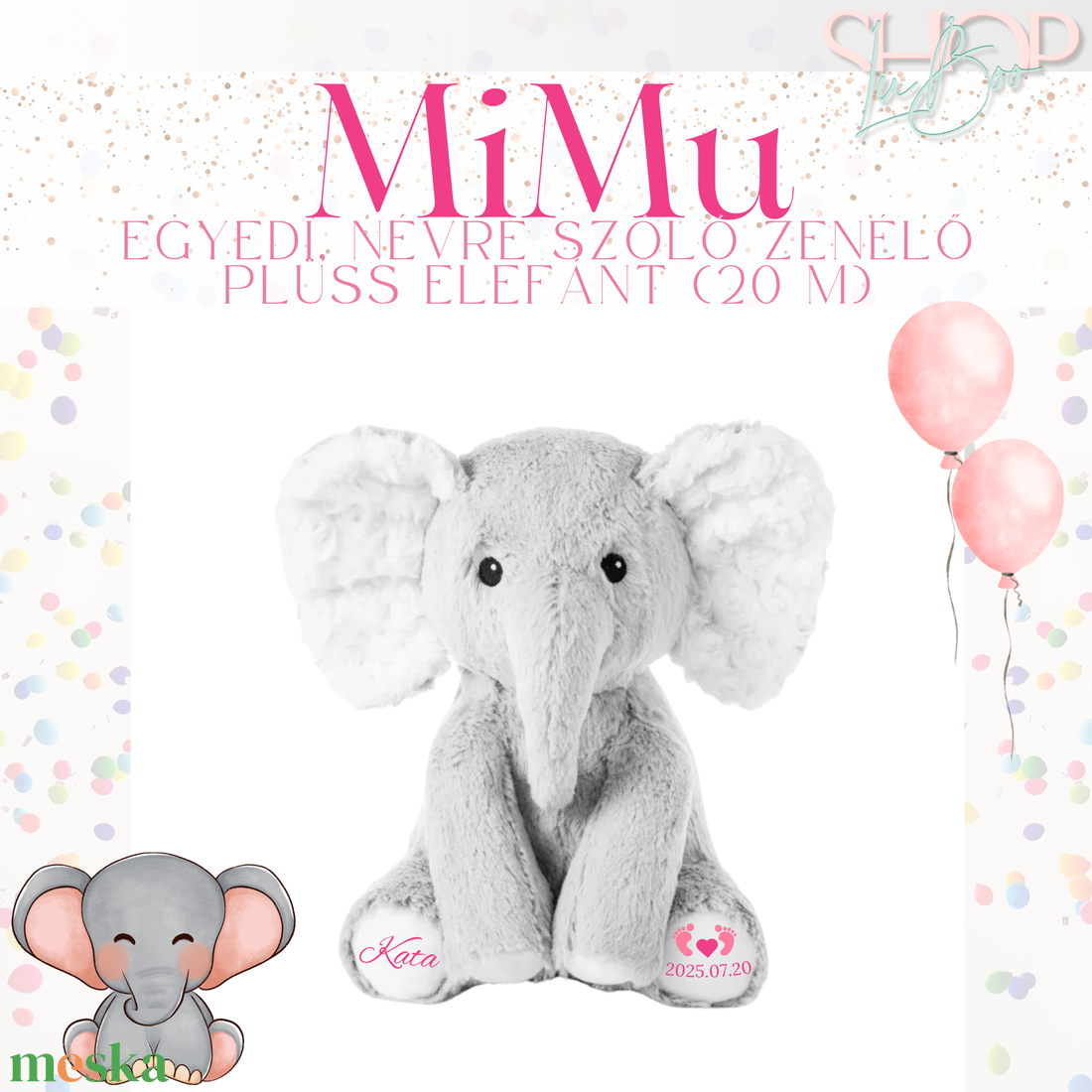 MiMu - Zenélő emlékőr plüss elefánt (20 cm) - játék & sport - plüssállat & játékfigura - elefánt - Meska.hu