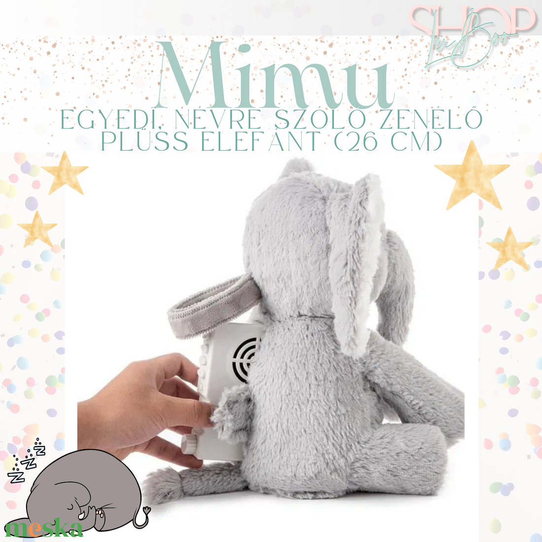 MiMu - Zenélő emlékőr plüss elefánt (20 cm) - játék & sport - plüssállat & játékfigura - elefánt - Meska.hu