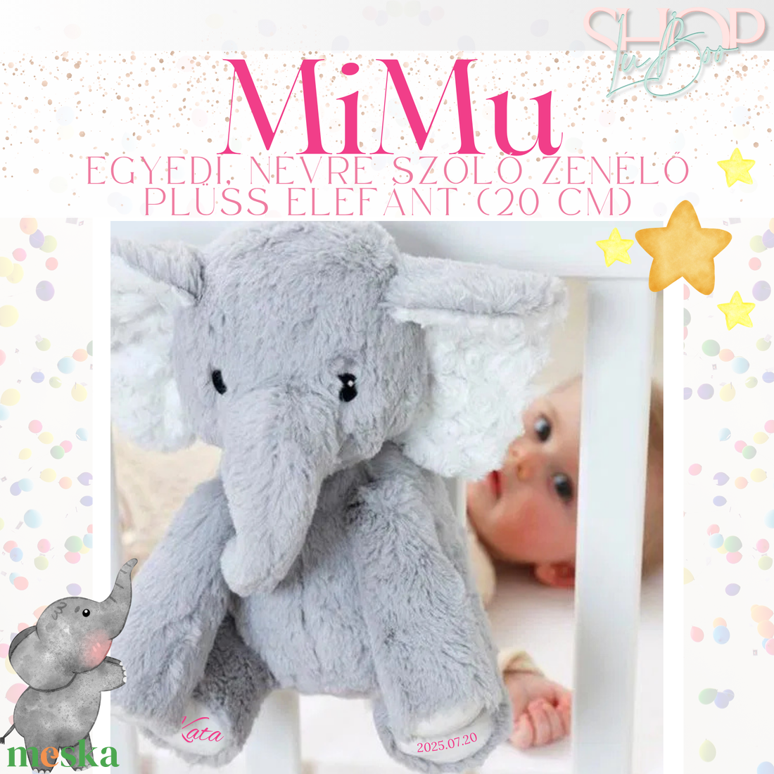 MiMu - Zenélő emlékőr plüss elefánt (20 cm) - játék & sport - plüssállat & játékfigura - elefánt - Meska.hu