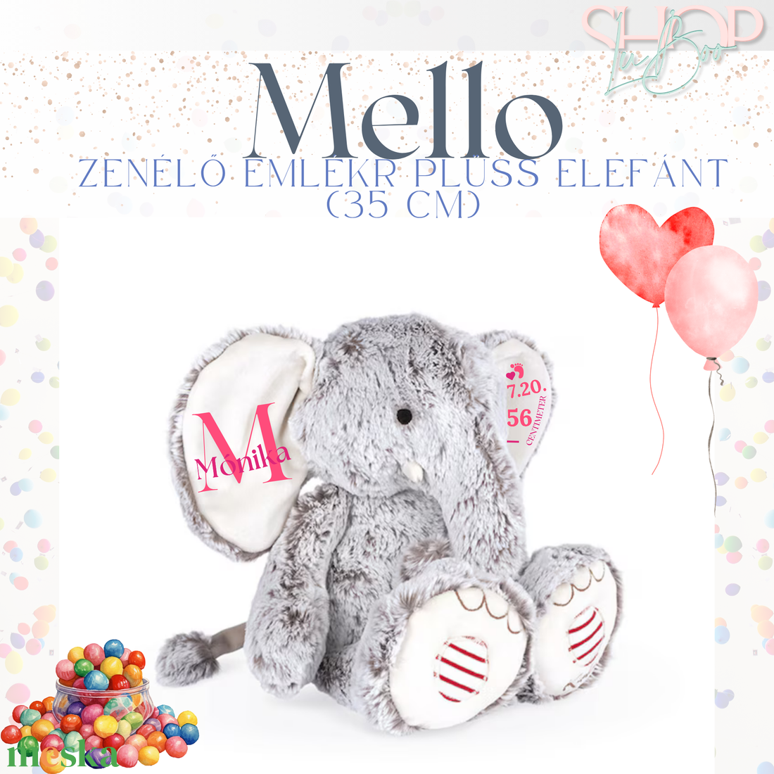 Mello - Zenélő emlékr plüss elefánt (35 cm) - játék & sport - plüssállat & játékfigura - elefánt - Meska.hu
