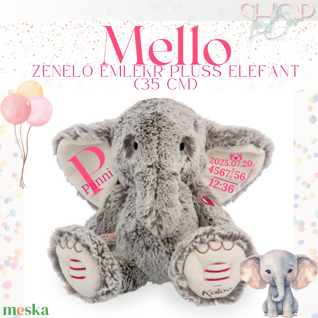 Mello - Zenélő emlékr plüss elefánt (35 cm) - játék & sport - plüssállat & játékfigura - elefánt - Meska.hu