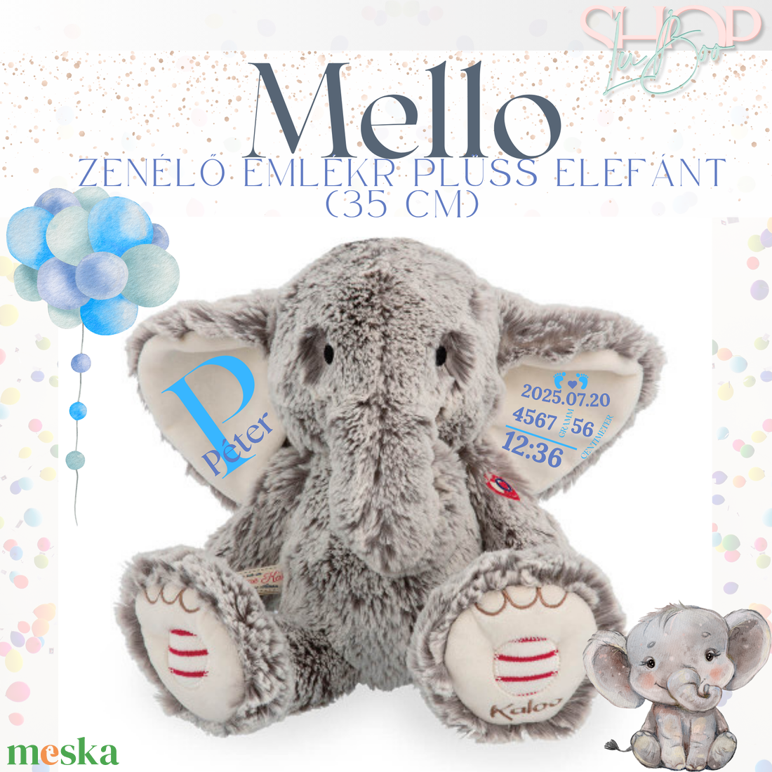 Mello - Zenélő emlékr plüss elefánt (35 cm) - játék & sport - plüssállat & játékfigura - elefánt - Meska.hu