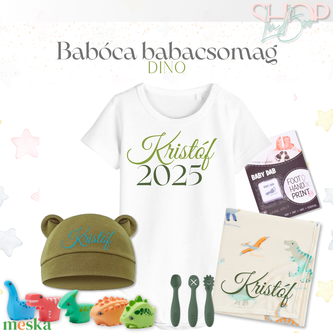Babóca babacsomag - Dino - játék & sport - babalátogató ajándékcsomag - Meska.hu