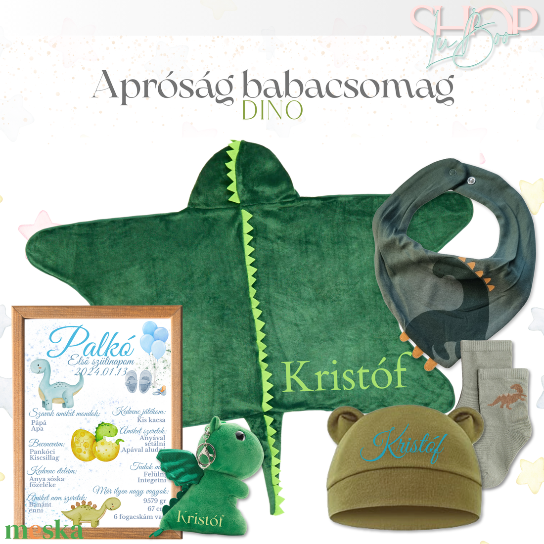 Apróság babacsomag - Dino - játék & sport - babalátogató ajándékcsomag - Meska.hu