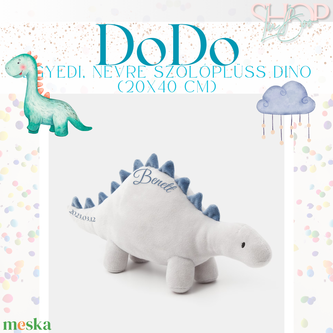 DoDo - Emlékőr plüss dino (20x40 cm) - otthon & életmód - babaszoba, gyerekszoba - gyerek díszpárna - Meska.hu