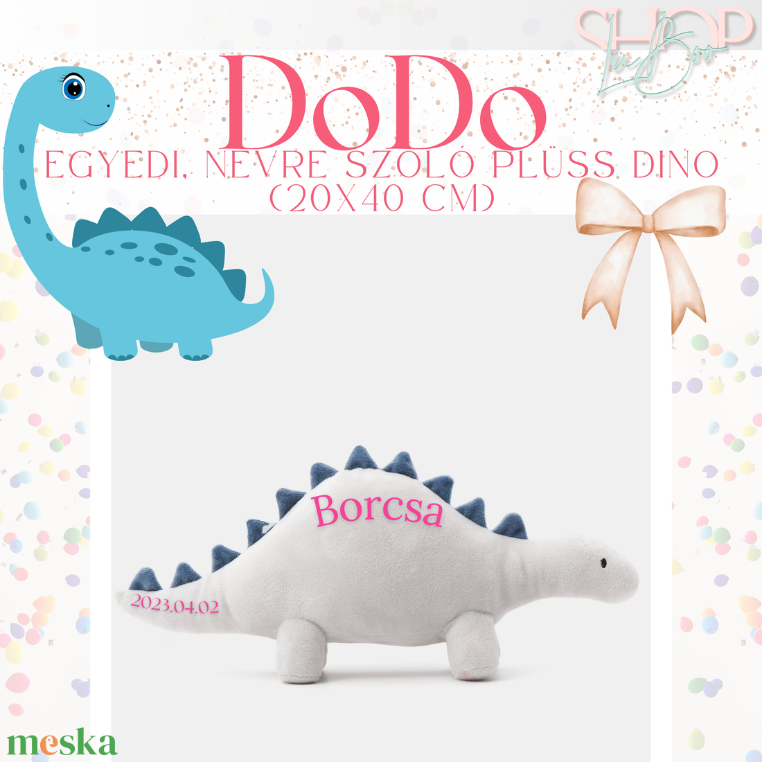 DoDo - Emlékőr plüss dino (20x40 cm) - otthon & életmód - babaszoba, gyerekszoba - gyerek díszpárna - Meska.hu