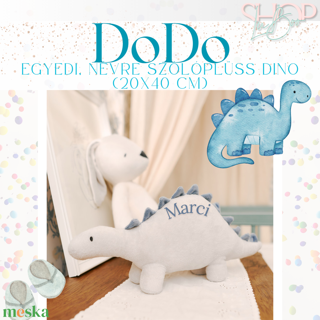 DoDo - Emlékőr plüss dino (20x40 cm) - otthon & életmód - babaszoba, gyerekszoba - gyerek díszpárna - Meska.hu