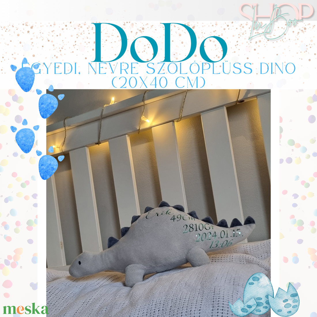 DoDo - Emlékőr plüss dino (20x40 cm) - otthon & életmód - babaszoba, gyerekszoba - gyerek díszpárna - Meska.hu
