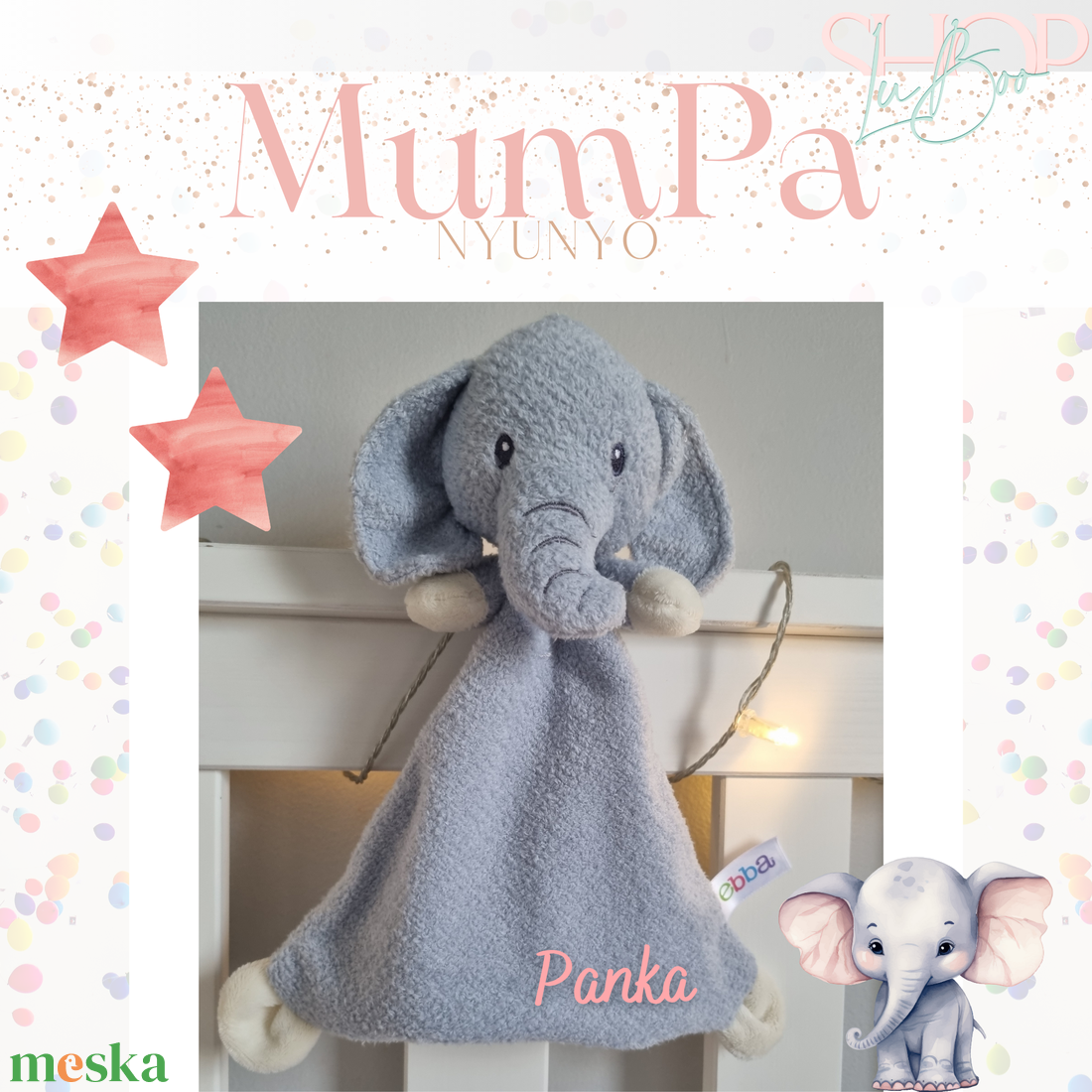 MumPa névre szóló elefánt nyúnyó (26 cm) - otthon & életmód - babaszoba, gyerekszoba - babatakaró, gyerek pléd - Meska.hu