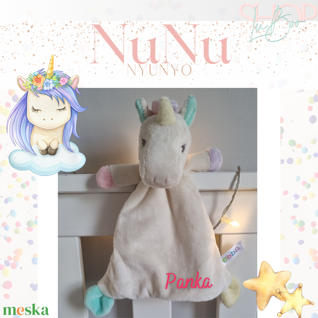 NuNu névre szóló unikornis nyúnyó (26 cm) - otthon & életmód - babaszoba, gyerekszoba - babatakaró, gyerek pléd - Meska.hu