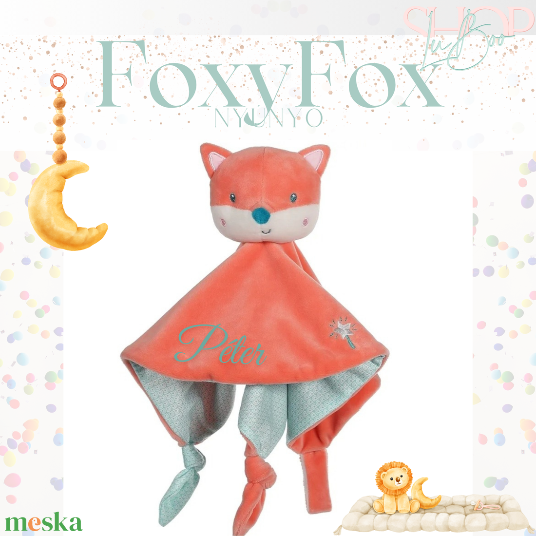FoxFoy névre szóló róka nyúnyó (25 cm) - otthon & életmód - babaszoba, gyerekszoba - babatakaró, gyerek pléd - Meska.hu