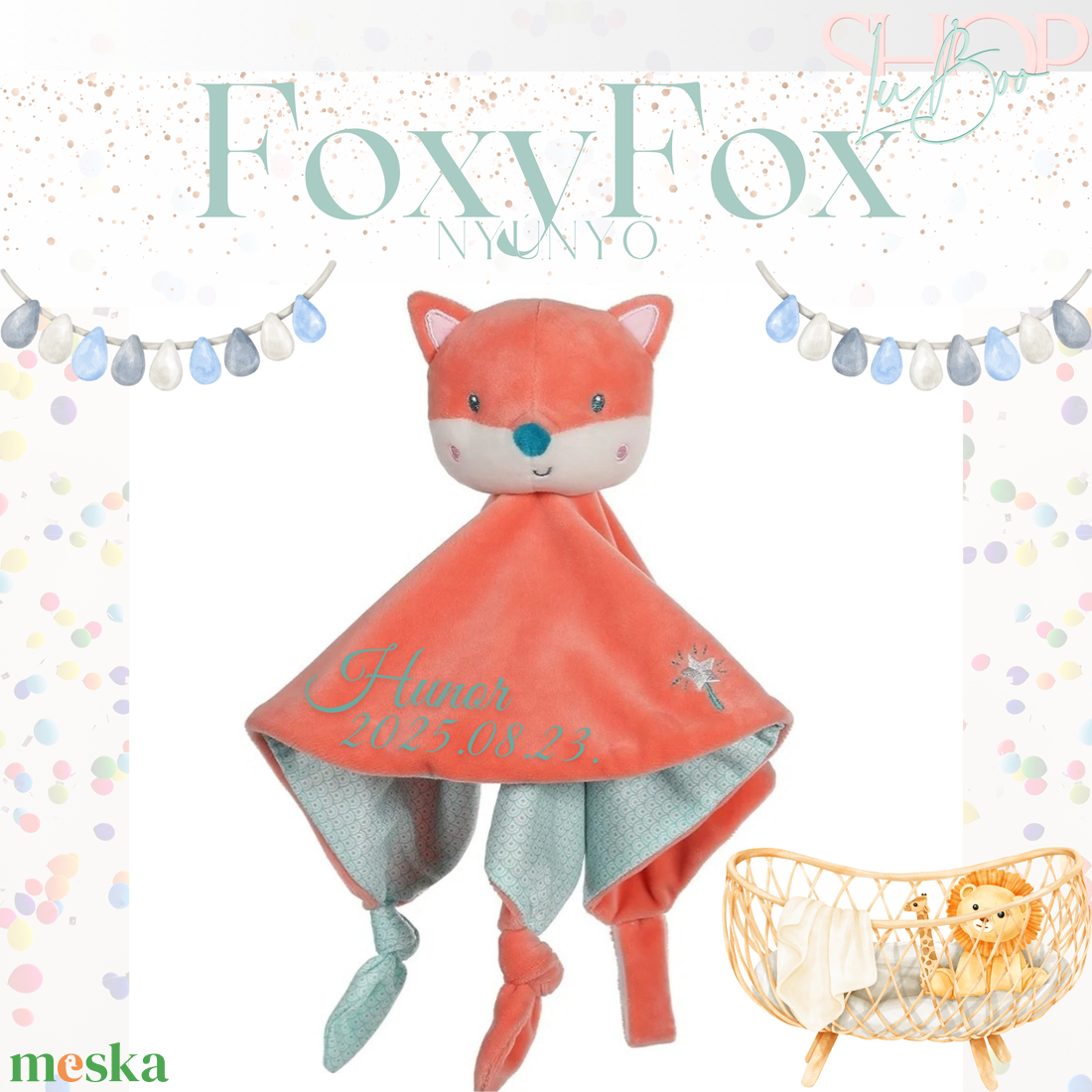 FoxFoy névre szóló róka nyúnyó (25 cm) - otthon & életmód - babaszoba, gyerekszoba - babatakaró, gyerek pléd - Meska.hu