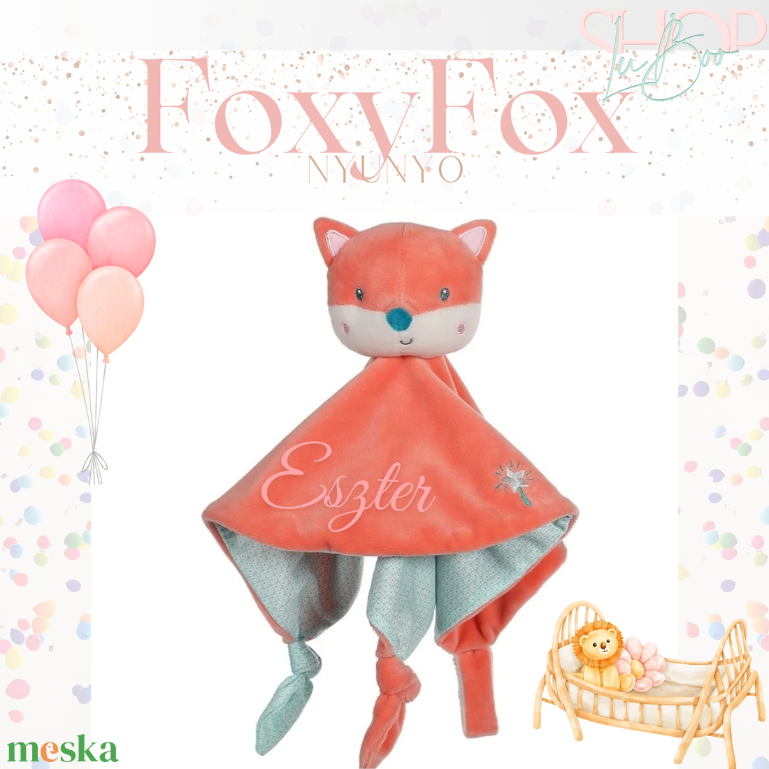 FoxFoy névre szóló róka nyúnyó (25 cm) - otthon & életmód - babaszoba, gyerekszoba - babatakaró, gyerek pléd - Meska.hu