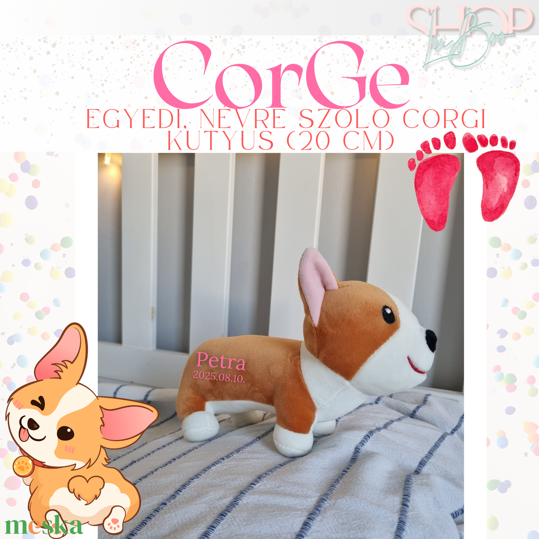 CorGe - Egyedi, névre szóló corgi kutyus (20 cm) - táska & tok - kulcstartó & táskadísz - kulcstartó - Meska.hu