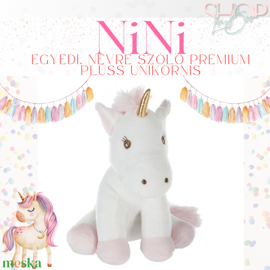 NiNi- Egyedi, névre szóló prémium plüss unikornis (22 cm) - játék & sport - plüssállat & játékfigura - unikornis - Meska.hu