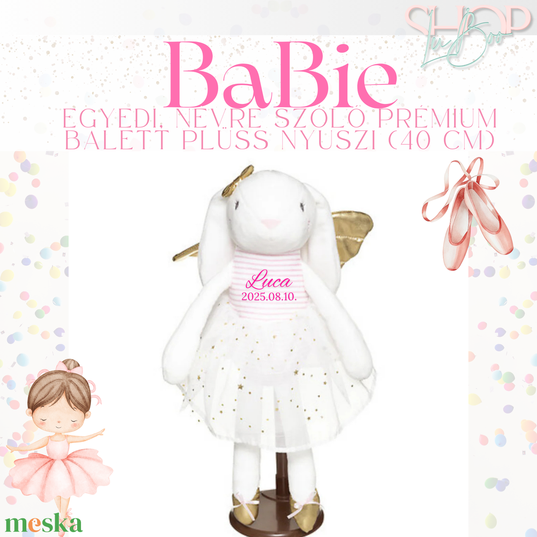 BaBie - Egyedi, névre szóló prémium balett plüss nyuszi (40 cm) - játék & sport - plüssállat & játékfigura - nyuszi - Meska.hu