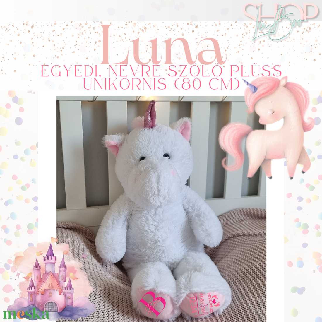 Luna - Óriás emlékőr plüss unikornis (80 cm) - játék & sport - plüssállat & játékfigura - unikornis - Meska.hu