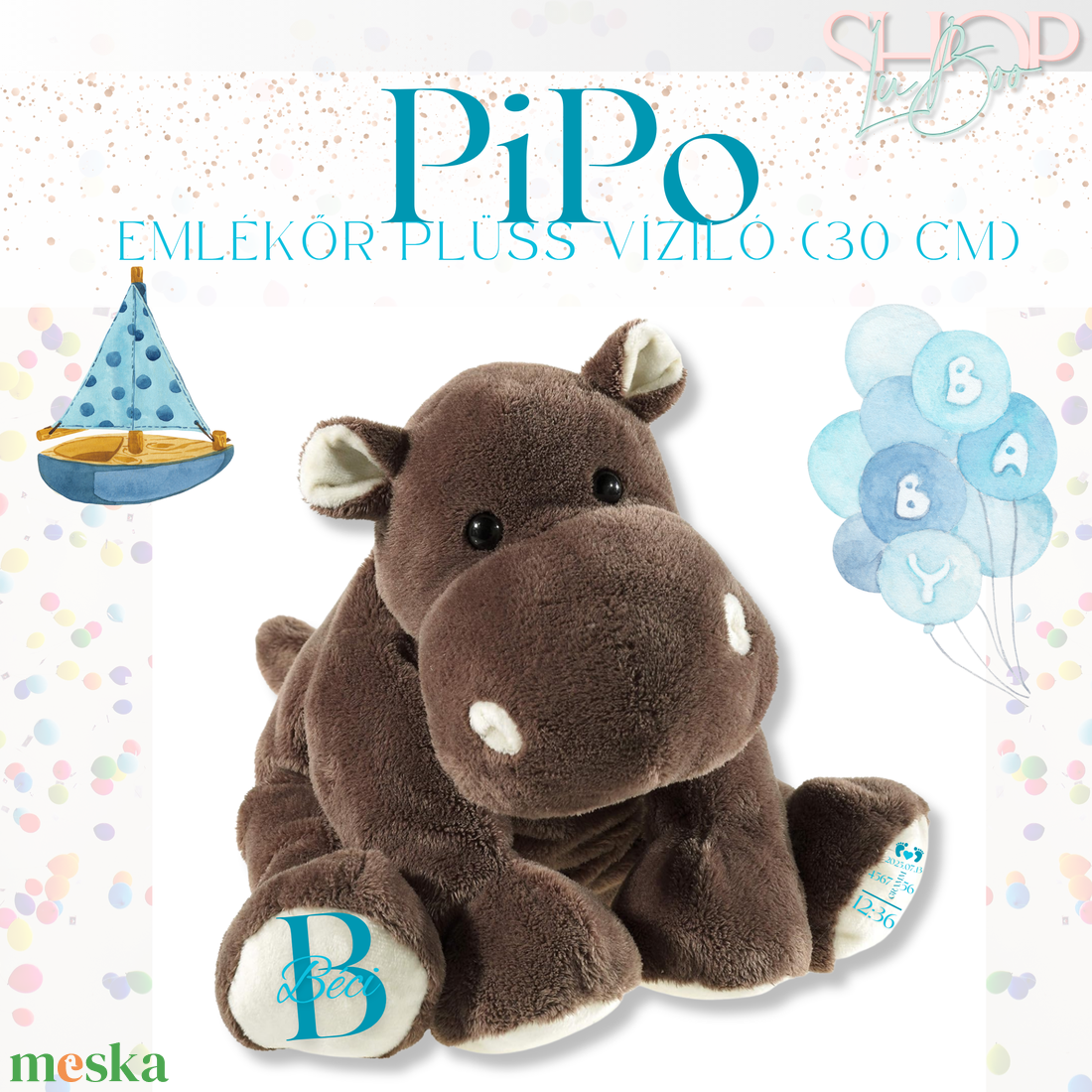 PiPo - Emlékőr plüss víziló (30 cm) - játék & sport - plüssállat & játékfigura - más figura - Meska.hu