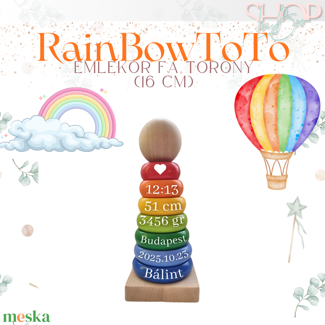 RainBow ToTo - Emlékőr fa torony (16 cm) - játék & sport - készségfejlesztő és logikai játék - toronyépítő- és egyensúlyozó játékok - Meska.hu