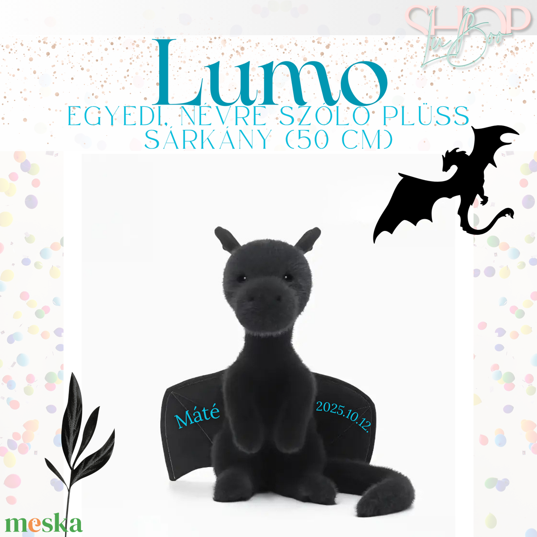 Lumo - Egyedi, névre szóló plüss sárkány (50 cm) - játék & sport - plüssállat & játékfigura - plüss sárkány - Meska.hu