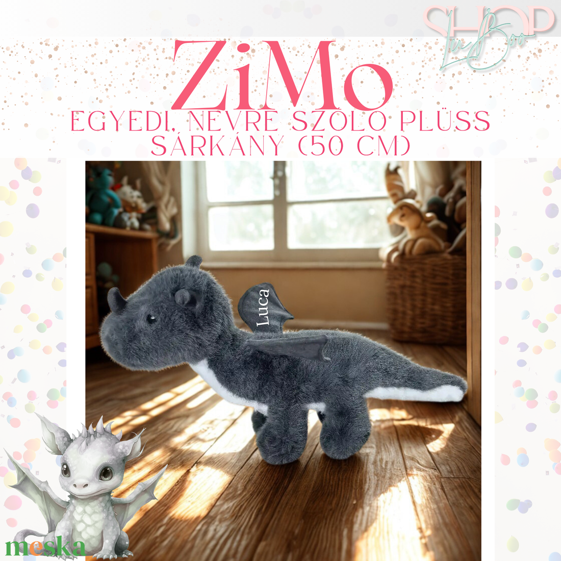 ZiMo - Egyedi, névre szóló plüss sárkány (50 cm) - játék & sport - plüssállat & játékfigura - plüss sárkány - Meska.hu