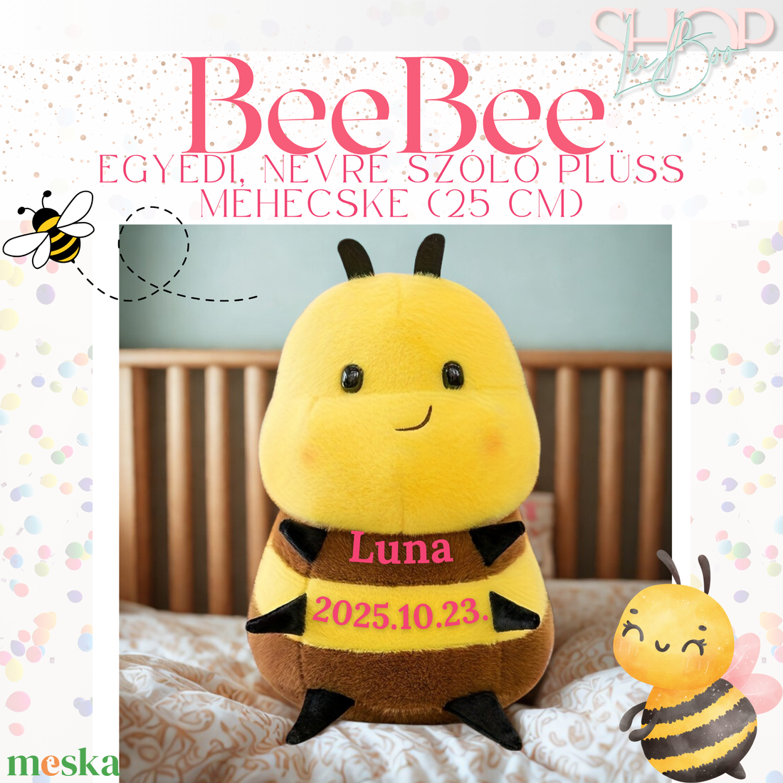 BeeBee - Egyedi, névre szóló plüss méhecske (25 cm) - játék & sport - plüssállat & játékfigura - más figura - Meska.hu
