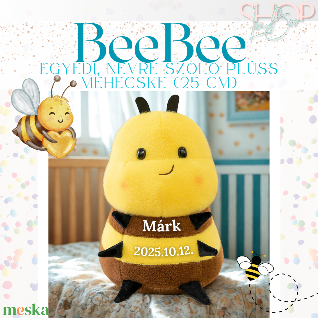 BeeBee - Egyedi, névre szóló plüss méhecske (25 cm) - játék & sport - plüssállat & játékfigura - más figura - Meska.hu