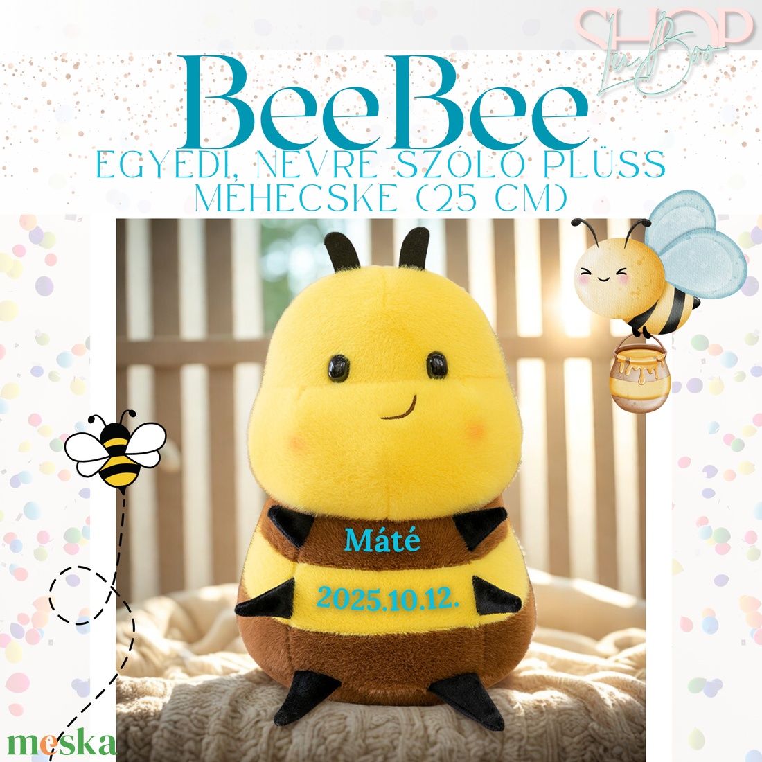 BeeBee - Egyedi, névre szóló plüss méhecske (25 cm) - játék & sport - plüssállat & játékfigura - más figura - Meska.hu