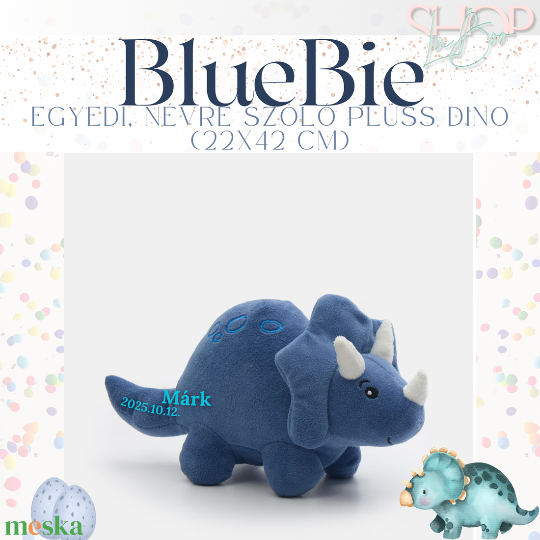 BlueBie - Egyedi, névre szóló plüss dino (25 cm) - játék & sport - plüssállat & játékfigura - plüss dínók - Meska.hu