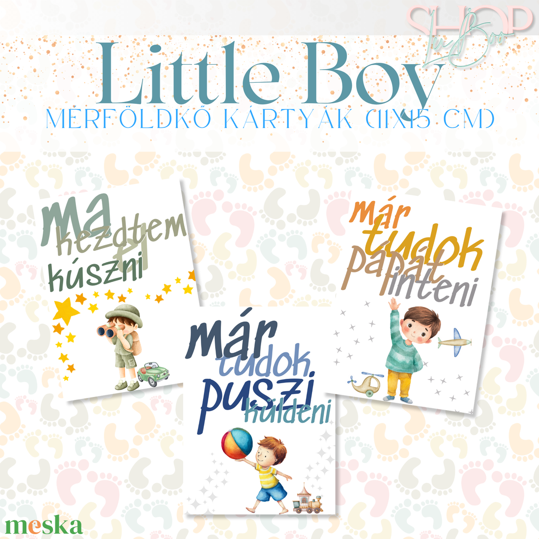 Mérföldkő kártyák- Little Boy (11x15cm) - ruha & divat - babaruha & gyerekruha - babafotózási ruha és kellék - Meska.hu