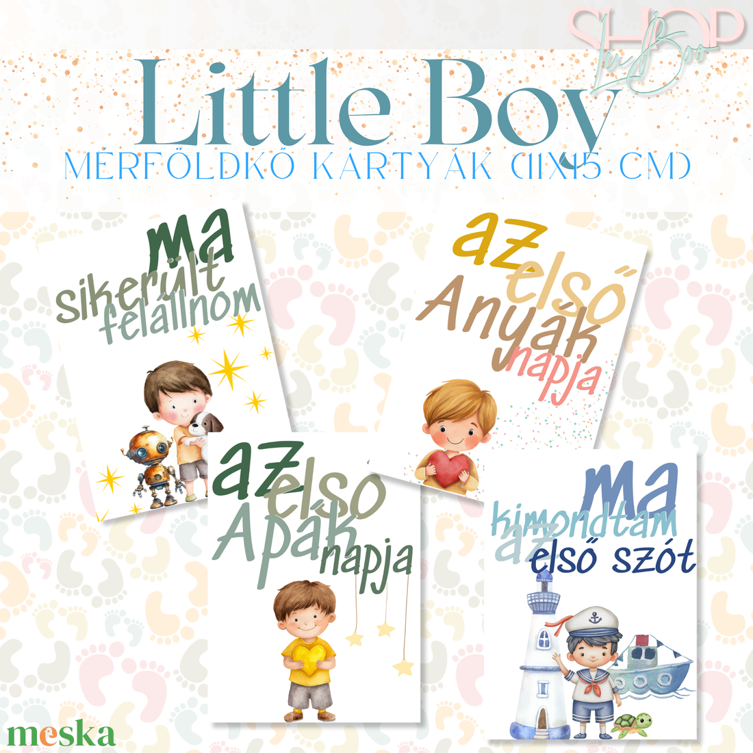 Mérföldkő kártyák- Little Boy (11x15cm) - ruha & divat - babaruha & gyerekruha - babafotózási ruha és kellék - Meska.hu