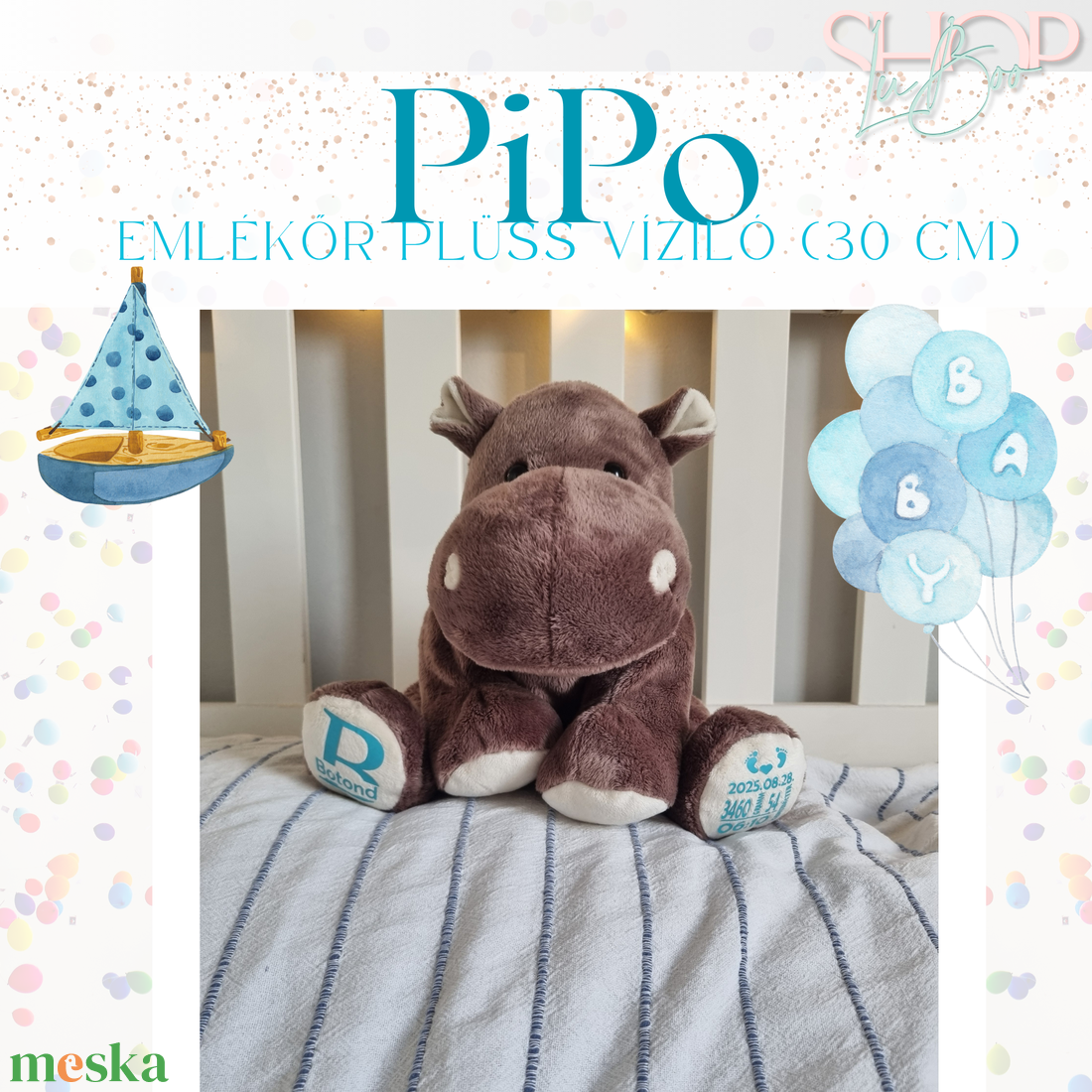 PiPo - Emlékőr plüss víziló (30 cm) - játék & sport - plüssállat & játékfigura - más figura - Meska.hu