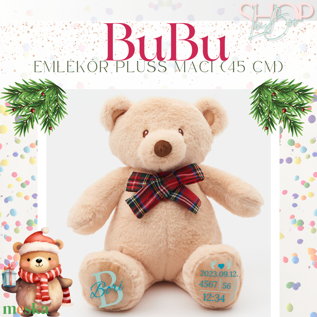 Bubu - Karácsonyi emlékőr plüss maci (45 cm) - játék & sport - plüssállat & játékfigura - maci - Meska.hu