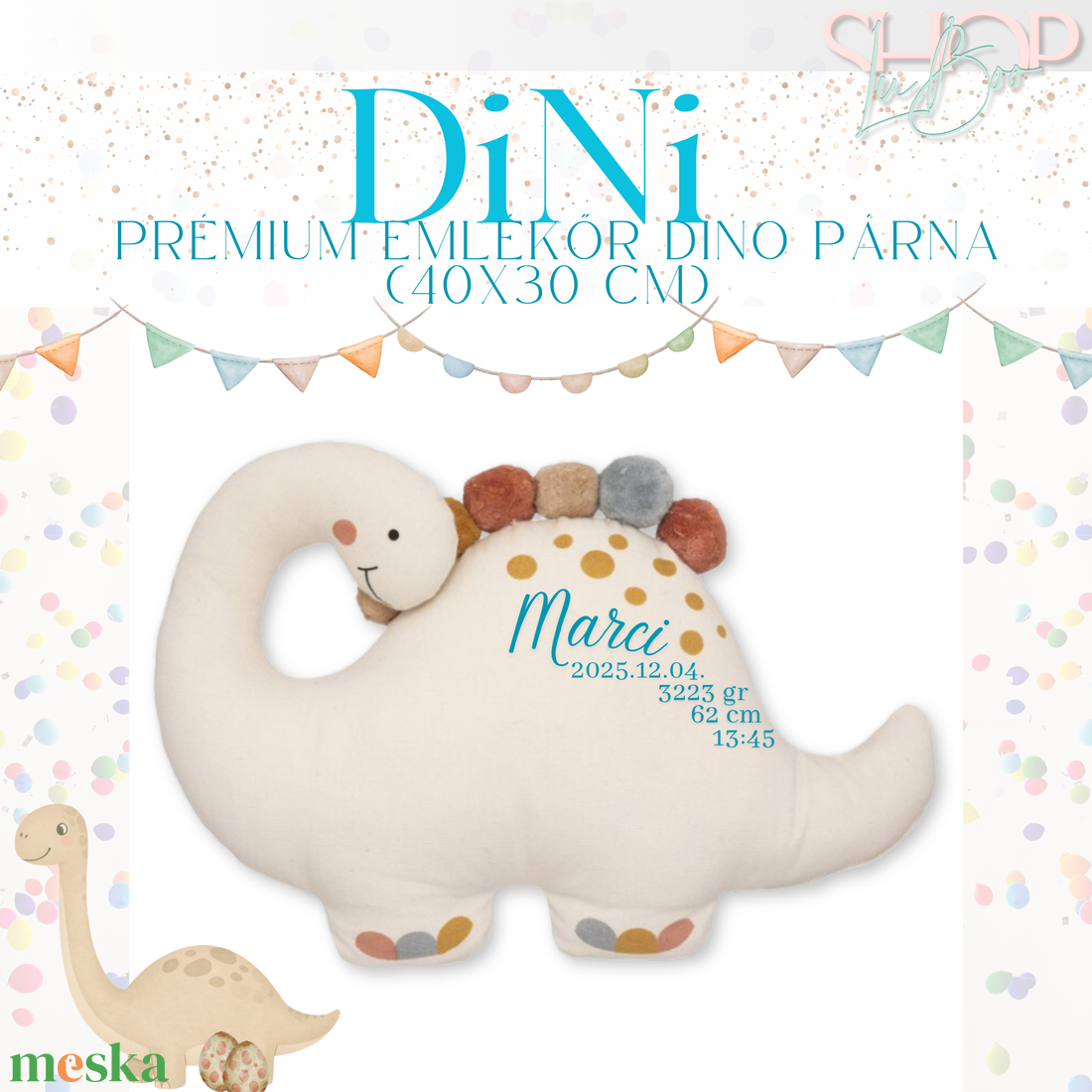 Dini - Prémium emlékőr dino párna (40x30 cm) - játék & sport - plüssállat & játékfigura - plüss dínók - Meska.hu