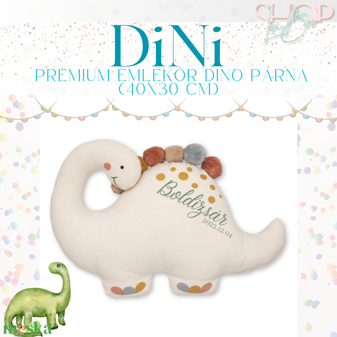 Dini - Prémium emlékőr dino párna (40x30 cm) - játék & sport - plüssállat & játékfigura - plüss dínók - Meska.hu