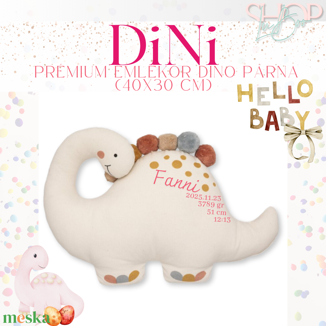 Dini - Prémium emlékőr dino párna (40x30 cm) - játék & sport - plüssállat & játékfigura - plüss dínók - Meska.hu