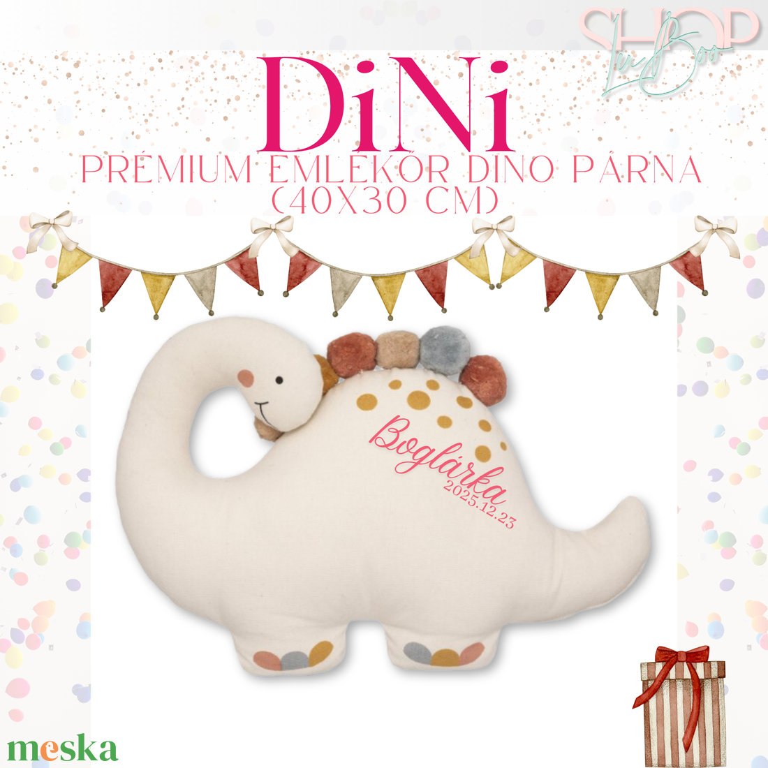 Dini - Prémium emlékőr dino párna (40x30 cm) - játék & sport - plüssállat & játékfigura - plüss dínók - Meska.hu