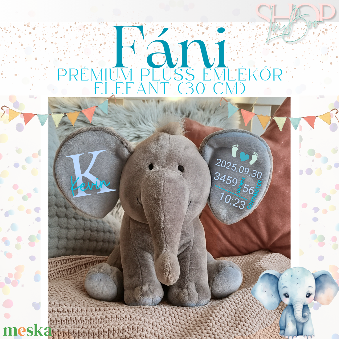 Fáni - Prémium plüss emlékőr elefánt (30 cm) - játék & sport - plüssállat & játékfigura - elefánt - Meska.hu