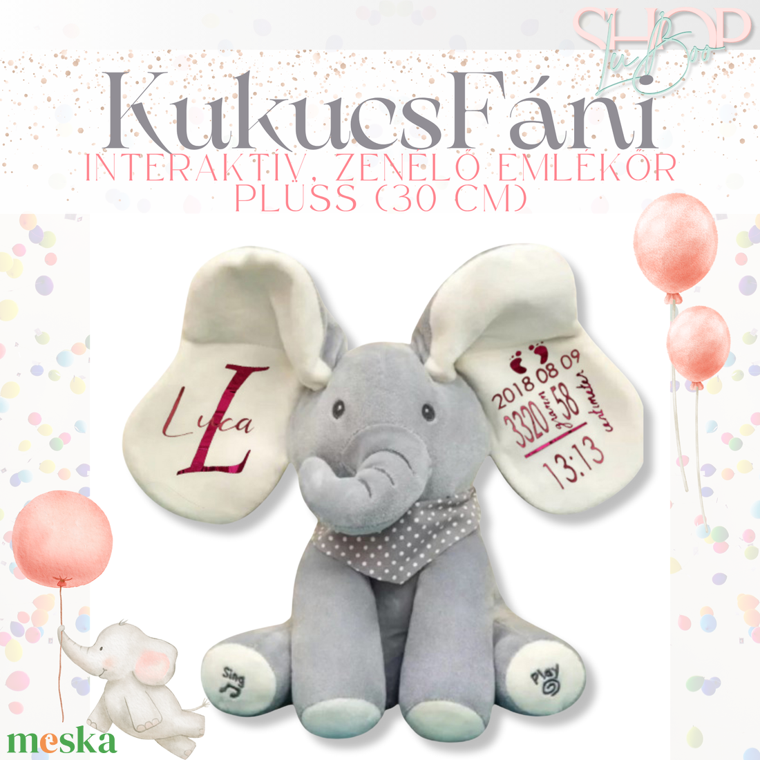 KukucsFáni  Interaktív, zenélő emlékőr plüss (30 cm) - játék & sport - plüssállat & játékfigura - elefánt - Meska.hu