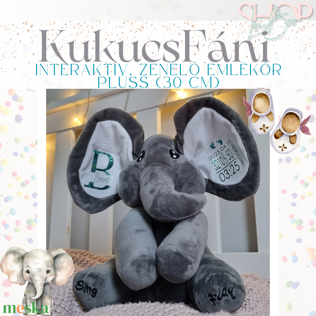 KukucsFáni  Interaktív, zenélő emlékőr plüss (30 cm) - játék & sport - plüssállat & játékfigura - elefánt - Meska.hu