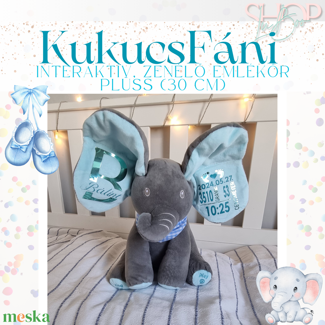 KukucsFáni  Interaktív, zenélő emlékőr plüss (30 cm) - játék & sport - plüssállat & játékfigura - elefánt - Meska.hu