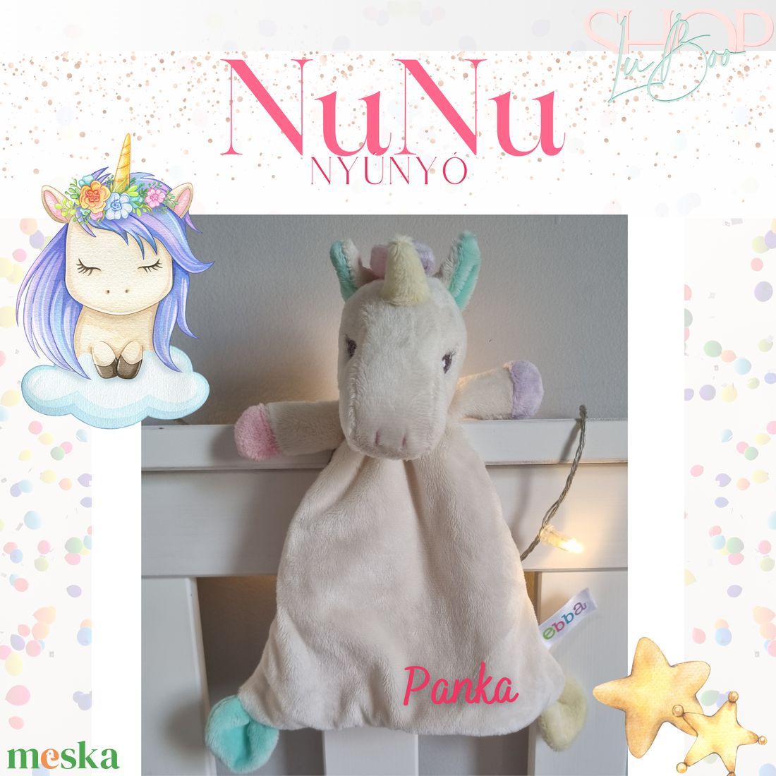 NuNu névre szóló unikornis nyúnyó (26 cm) - otthon & életmód - babaszoba, gyerekszoba - babatakaró, gyerek pléd - Meska.hu