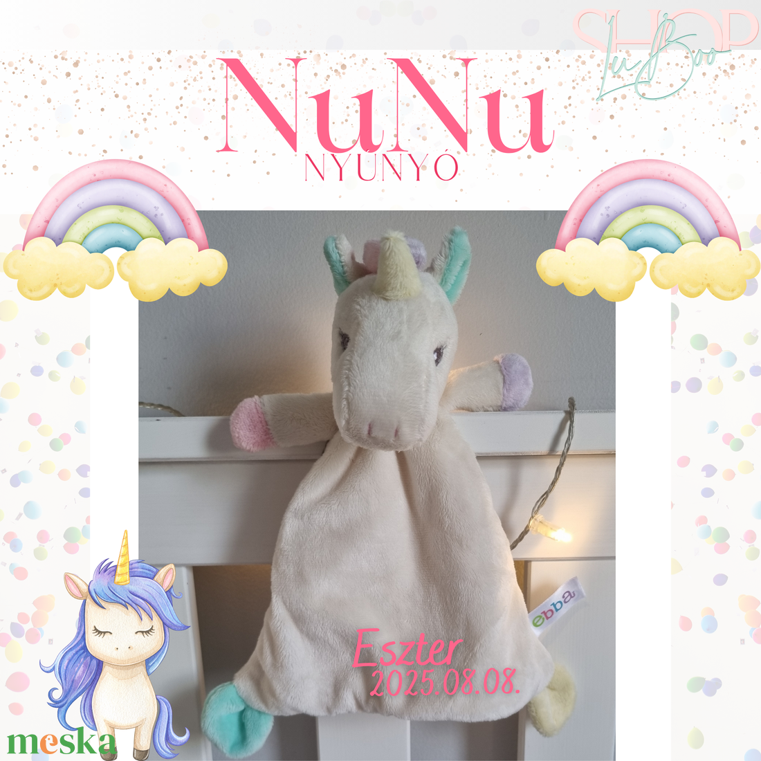 NuNu névre szóló unikornis nyúnyó (26 cm) - otthon & életmód - babaszoba, gyerekszoba - babatakaró, gyerek pléd - Meska.hu