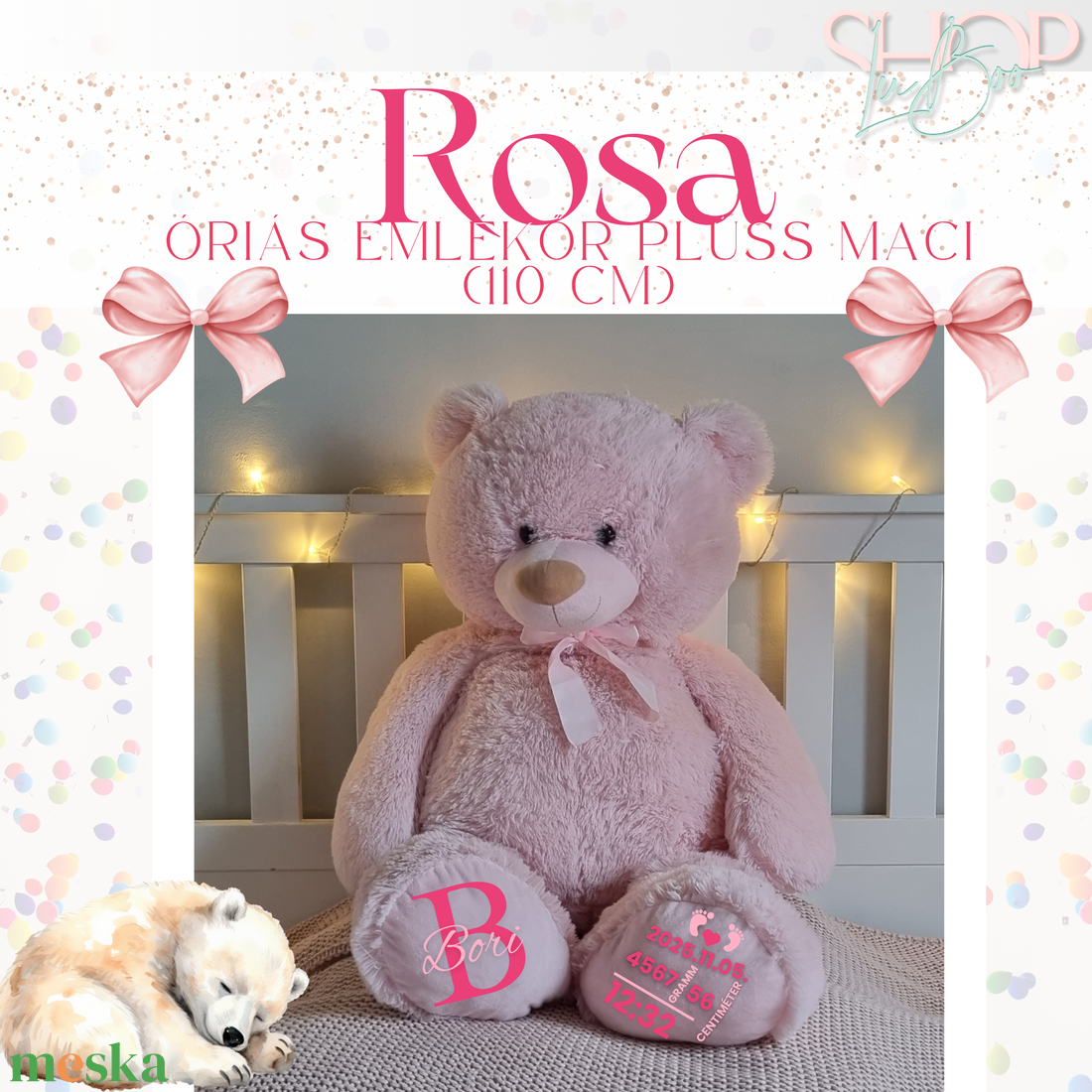 Rosa - Óriás rózsaszín emlékőr plüss maci (110 cm) - játék & sport - plüssállat & játékfigura - maci - Meska.hu