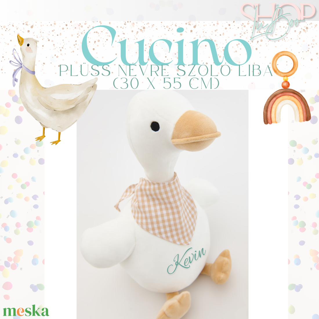 Cucino - Plüss névre szóló liba (30 x 55 cm) - játék & sport - plüssállat & játékfigura - madár - Meska.hu
