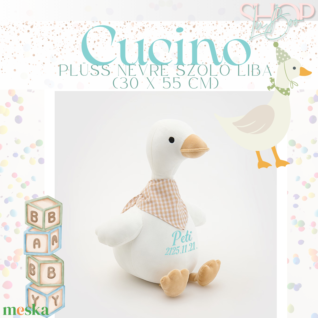 Cucino - Plüss névre szóló liba (30 x 55 cm) - játék & sport - plüssállat & játékfigura - madár - Meska.hu