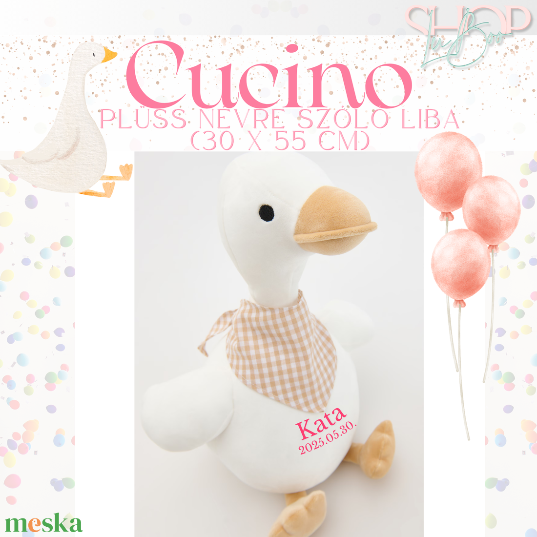 Cucino - Plüss névre szóló liba (30 x 55 cm) - játék & sport - plüssállat & játékfigura - madár - Meska.hu