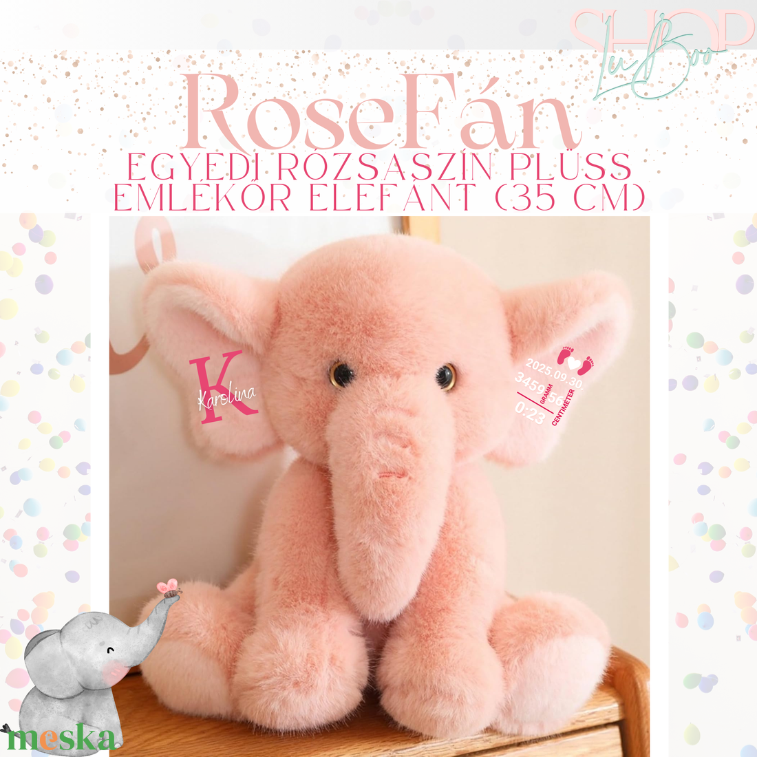 RoseFán - Egyedi rózsaszín plüss emlékőr elefánt (35 cm) - játék & sport - plüssállat & játékfigura - elefánt - Meska.hu